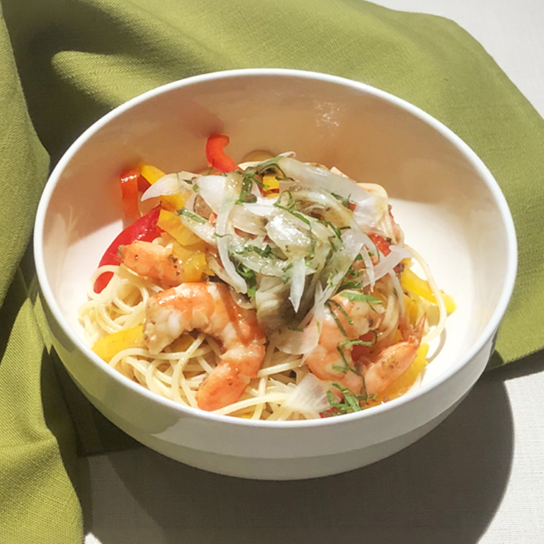 エビとパプリカの冷製パスタ