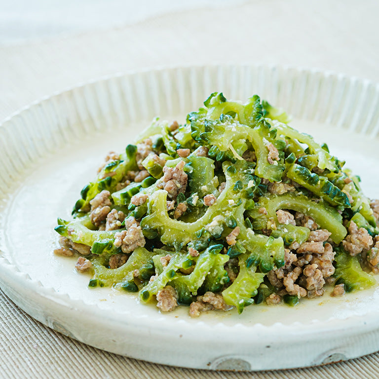 ゴーヤとひき肉の炒め物＿坂元のくろず＿鹿児島の黒酢